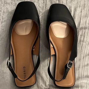 Torrid size 13 square toe sling back black flat.